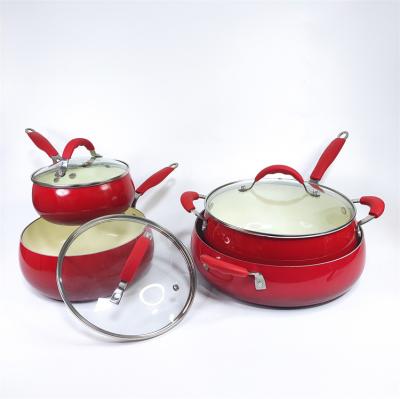 China General use for gas kitchen soup pot and induction cooker aluminum cookware set cooking silicone handle red pot for sale