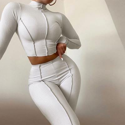 China 2021 fall 2021 women lady leisure wear reverse design sense waist sports tracksiut breathable slim 2 piece set tops for women clothes for sale