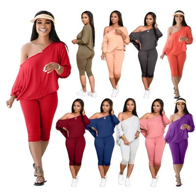 China Viable Fall Plus Size 4xl 2021 Women Ladies Fashion Diagonal Shoulder Xiamen Loose 2 Two Piece Pant Set Outfits For Women Clothes Suit for sale