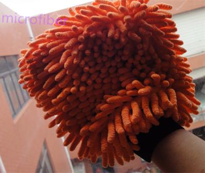 China yellow  blue  colorful  16 * 21cm  hair  height  3cm  microfiber  big chenille  car  cleaning glove for sale