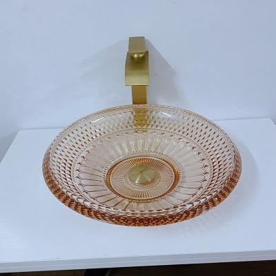 China Bacia redonda Crystal Glass Amber Color Bathroom L450 da bacia de lavagem * W450 * H120mm à venda