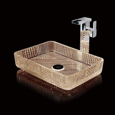 China Deep Rectangular Vessel Sinks Bathroom Crystal Light Tea Color for sale