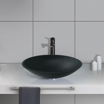 China Ovalgeschnittene schwarze runde Schiff-Wanne färbte ausgeglichenes Glas saures Matt Countertop zu verkaufen