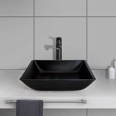 China Washroom Matt Black Basin Square Vessel Sink 400mm Tempered Glass for sale