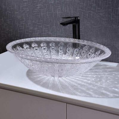 China Longitud oval de Crystal Clear Vanity 530m m de la encimera del cuenco del lavabo de la forma en venta