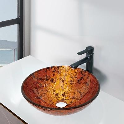 China Red Round Glass Bathroom Sink Textured Exterior Hand Drawing With Foil for sale