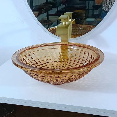 Cina Progettazione italiana Amber Glass Vessel Sink della ciotola rotonda artistica del bacino di vanità in vendita