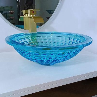 Cina Il bagno blu artistico della nave affonda l'oceano Crystal Round Shape Vanity Sink in vendita