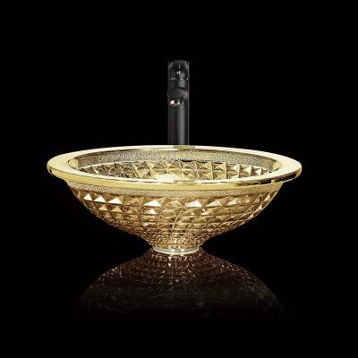 Cina Mano dorata cromata Crystal Bathroom Vanity moderno del lavaggio del lavandino della ciotola di vetro trasparente in vendita