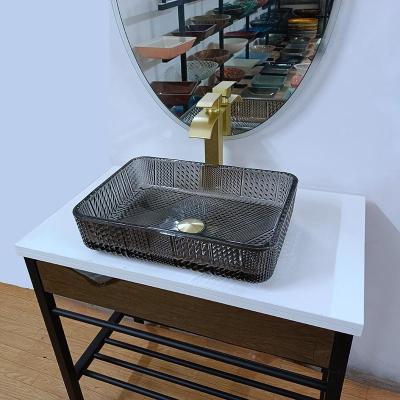 China Glass Rectangular Vessel Sinks Black Deep Bathroom Transparent Crystal for sale