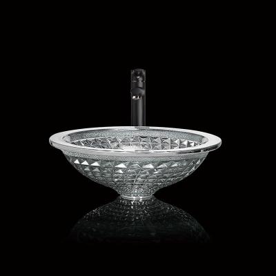 Cina L'imbuto d'argento ha modellato i lavandini di vetro della nave di Crystal Wash Basins Chromed Etched in vendita