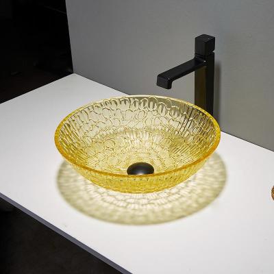 Cina Giallo moderno laccato rotondo dell'oro di vetro 12mm di Crystal Wash Basins Low Profile in vendita