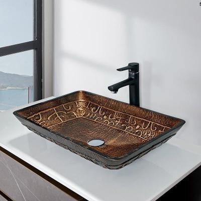 China Large Rectangular Vessel Sinks Bathroom Hot Melt Hand Drawing for sale