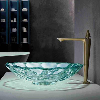 Chine OEM de verre de style de couleur verte de lavabo de salle de bains claire plus défunt à vendre