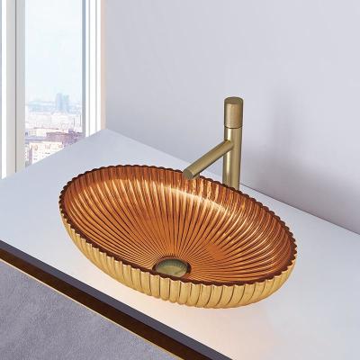 China Ovale Goldfarbbadezimmer-Wannen-Becken-Schüssel Form-Crystal Glass Vessel Basins Ins 24K zu verkaufen