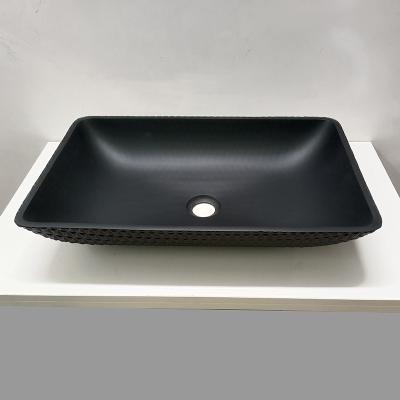 Cina Il bagno di cuoio del grano ha temperato il lavandino di vetro Matt Black Glass Wash Basins acido della nave in vendita