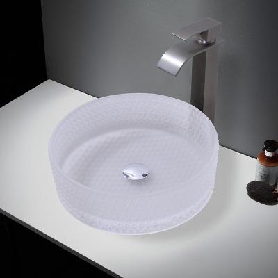 China Cylinder Shape Glass Wash Basin With Center Drain Location Acid Matt Glass Vessel Basins for sale