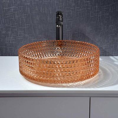 China Diamond Round Wash Hand Basin Amber Color Glass Bowl Bathroom Sink for sale