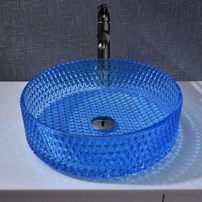 Chine Autour du type couleur bleue Crystal Diamond en verre de lavabo de salle de bains de 120mm à vendre