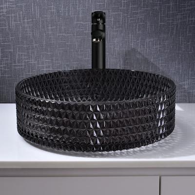 Chine Diamond Shape Crystal Wash Basin évier rond noir transparent de partie supérieure du comptoir de 22 pouces à vendre