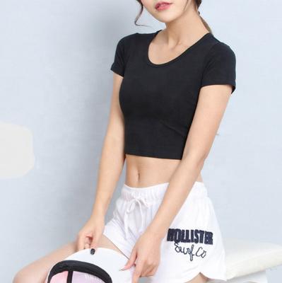 China Anti-wrinkle 2020 spring summer wholesale women's single short sleeve fashion trendy printing cute custom black tank crop top for sale