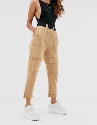 China Fashionable Anti-Wrinkle Women Pants Cargo Jogger With Belt Trousers Elastic Waist Casual Mujer Trousers for sale