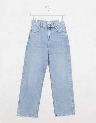 China 2020 summer women fashion boutique topshop fashionable QUICK DRY mid wash slit hem straight leg jeans for sale