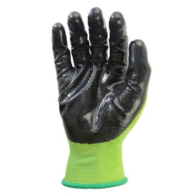 China Seamless Knitted Anti-Slip 13 Gauge Nitrile Coating Green Nylon Smooth Palm Safety Work Hand Gloves Nitrile Coated Gloves for sale