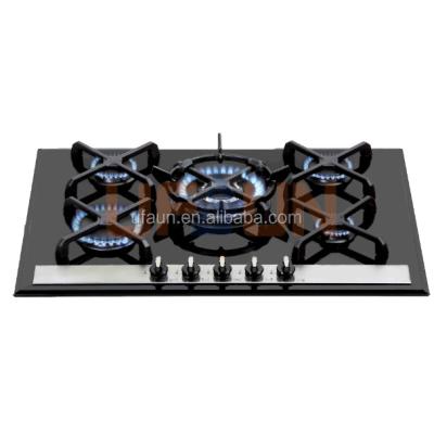 China Hotel 90cm 5 Burner Gas Hob With Glass Stainless Steel Panel Or CE/CB/Rohs/SASO Certificated for sale