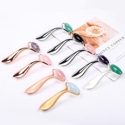 China Wholesale Zinc Alloy Metal Face Skin Lightening Lifting Tighten Crystal Gua Sha Stone Anti Wrinkle Jade Roller for sale