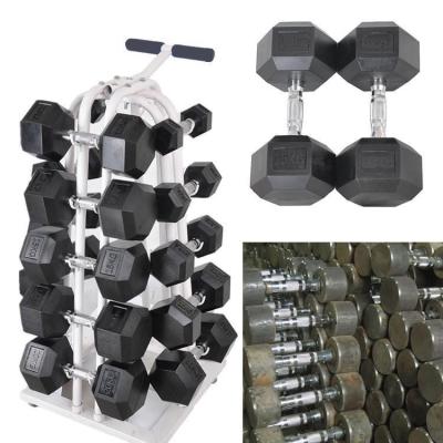 China Cheap hex dumbbell manufacturer gym accessories dumbbell set cast iron rubber coated hex dumbbell for sale