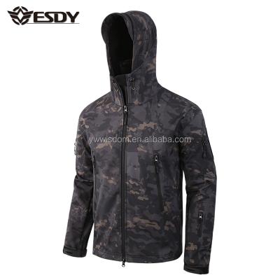 China Breathable ESDY Camouflage Hoodie Army Uniform Hunting Soft Shell Jacket Waterproof Shark Skin Tactical Jacket for sale