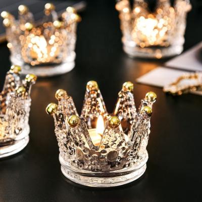 China 2023 High Quality Household Tealight Crown 3.5OZ Transparent Clear Glass Candle Holders for sale