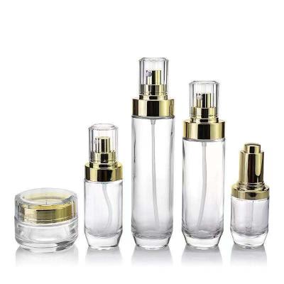 China 30ml 40ml 60ml Luxury Skin Care Lotion Container Base Bottle Clear Frosted Cosmetic Glass Bottle With Pump for sale