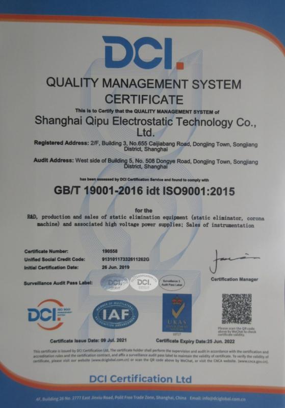 ISO9001 - Shanghai Qipu Electrostatic Technology Co., Ltd.