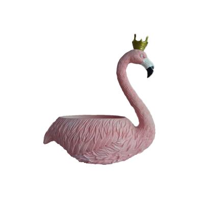 China Custom polyresin pink rose statue pot tacker flamingo Europe resin figurine animal home decor for sale