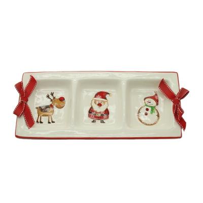 China Sustainable Ceramic Rectangle Dish Foods Fruit Dish Christmas Divided Keepsake Gifts for sale