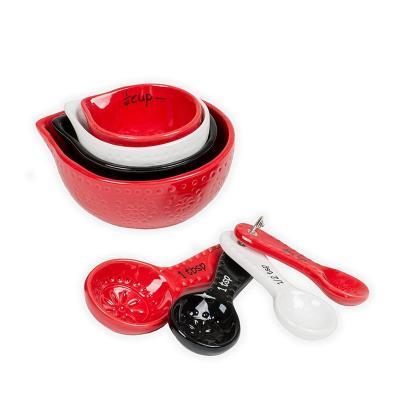 China Beautiful viable handmade ceramic measuring cups and spoons set for kitchenware for sale