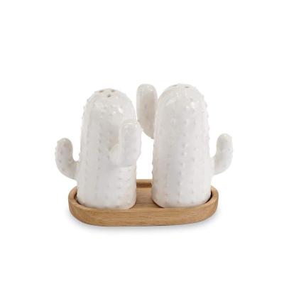 China Viable Creative Ceramic Salt and Pepper Shaker Set Cactus Holiday Gifts for sale