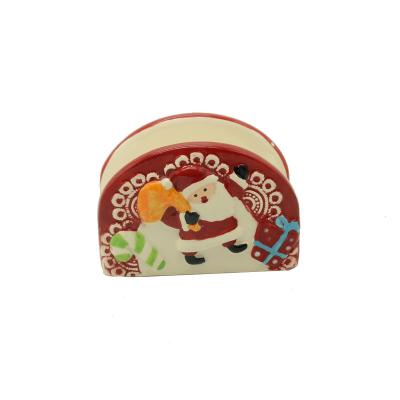 China Who respects the environment; Christmas Theme Santa Claus Red Glazed Painted Porcelain Napkin Holder, Ceramic Tissue Box Holder for sale