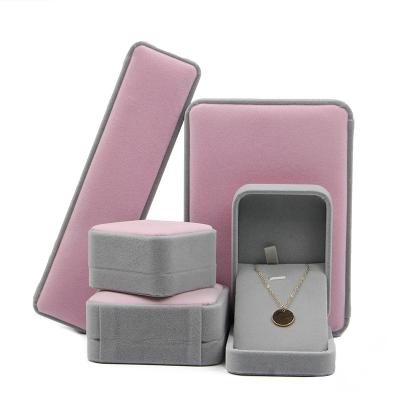 China High Quality Custom Gray Luxury Custom Jewelry Gift Box Hanhong Rose Velvet Jewelry Package Soft Velvet Storage Box for sale