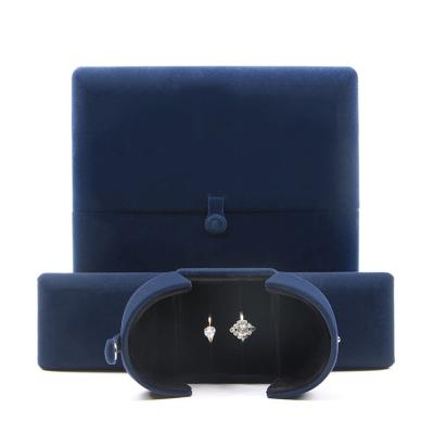 China Luxury Custom Wholesale Soft Velvet Soft Velvet Gift Box Hanhong Jewelry Package Jewelry Package Storage Box Blue Jewelry Box for sale