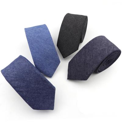 China Leisure Cotton Denim Ties Narrow 6cm Width Black Blue Neck Tie Men's Solid Color Thin Skinny Thick Tie Business Ties for sale