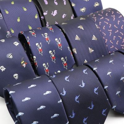 China Classic Navy Blue Formal / Business Ties Fashion Mens Animal Fruit Jacquard Ties Floral Wedding Woven 100% Silk Man Solid Skinny Neck Tie for sale