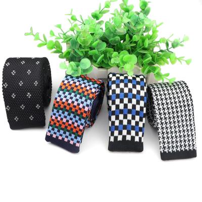 China Leisure Men's Thin Grid Knitted Tie Fashion Leisure Knit Skinny Solid Neck Ties For Designer Woven Skinny Cravat Mens for sale