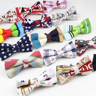 China Formal Card Printed Simple Canvas Cat Animal Star Solid Neck Bowtie Bowknot Gravatas Necktie Butterfly Men's Fashion Colored Bow Ties for sale