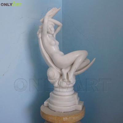 China Life Size White Female Lady Lying Marble Stone Chinese Home Decor Nudity Woman Statue for sale