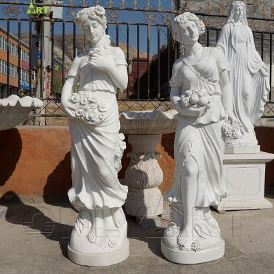 China Chinese Outdoor Garden Park Decor Marble Lady Statue Life Size Stone White Woman Sculpture Socket Flower for sale