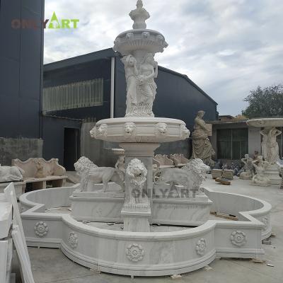 China Garden Decoration EUROPEAN Large Size Hand Carved Natural Marble Lion Fountain With Woman for sale