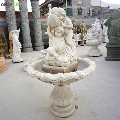 China EUROPEAN European Style Hand Carved Outdoor Garden Life Size White Marble Stone Two Boys Fountain for sale